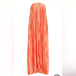 Bright Orange Pleated Satin Bandeau
Maxi Dress